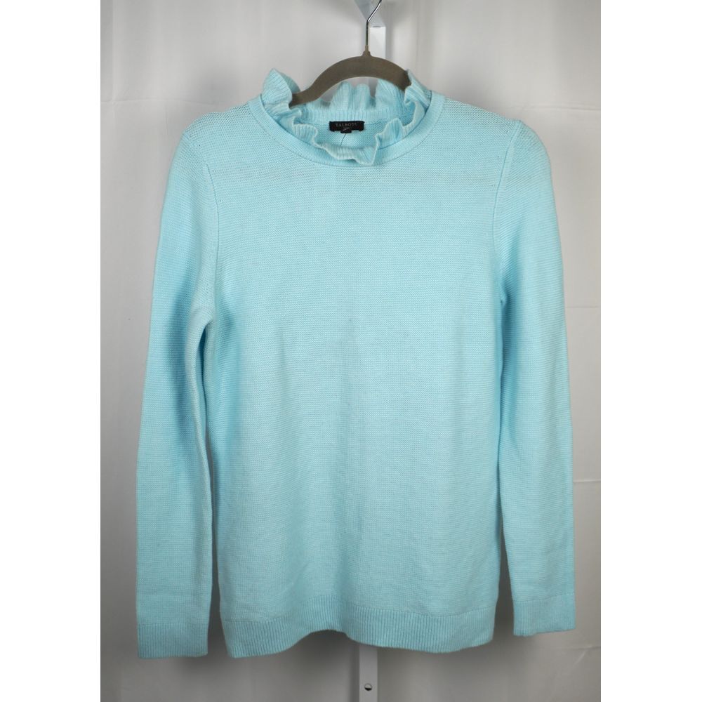 NWT Talbots Petites Small Ruffle Neck Robin Egg Blue Acrylic Sweater